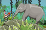 Jeu-de-trial-dans-la-jungle-avec-des-elephants-et-des-statues